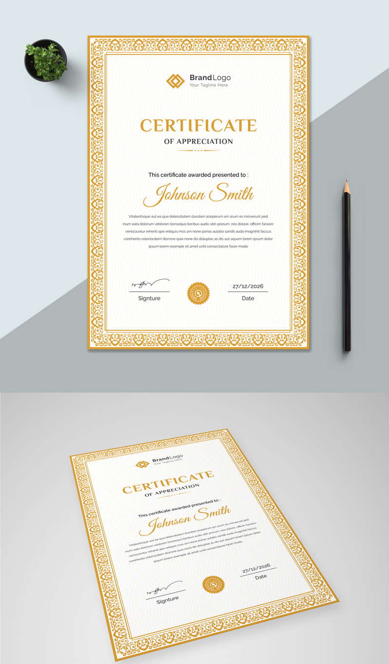 Modello di certificato arancione semplice con stampa - Caratteristiche Immagine 1