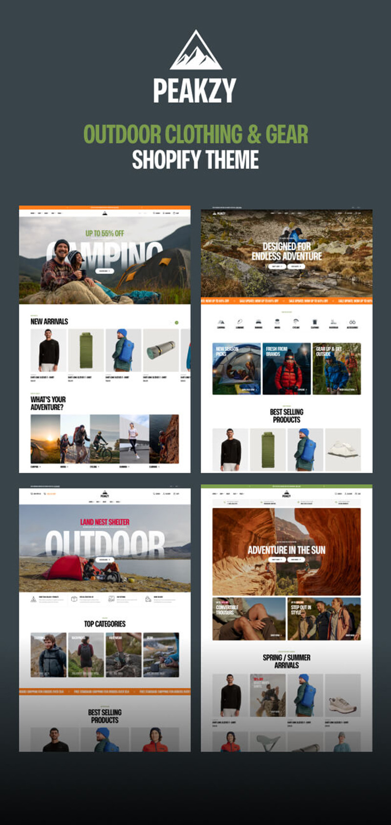 Peakzy – Shopify-Theme für Outdoor-Bekleidung und -Ausrüstung - Eigenschaften Bild 1