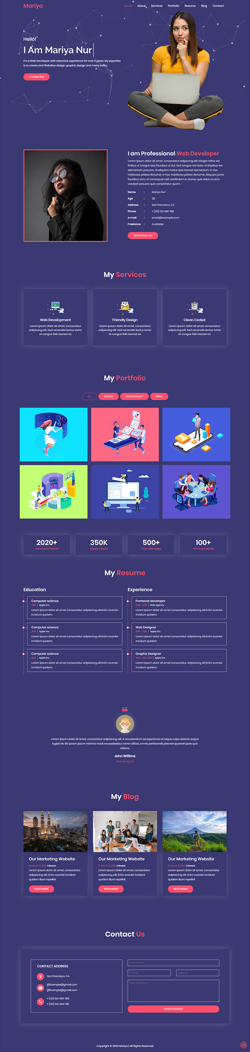 Mariya - Personal Portfolio HTML Website Template - Features Image 1