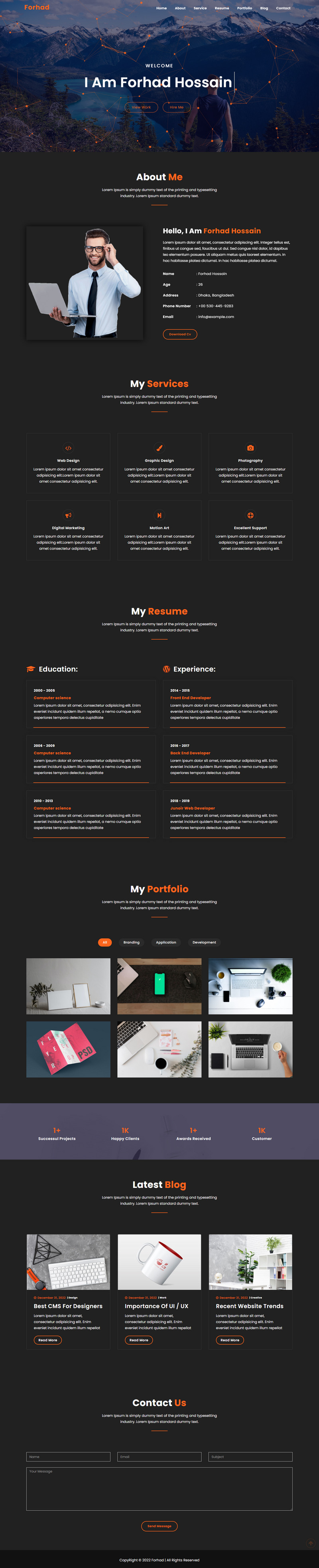 Forhad Personal Portfolio HTML Landing Page Template - Features Image 1