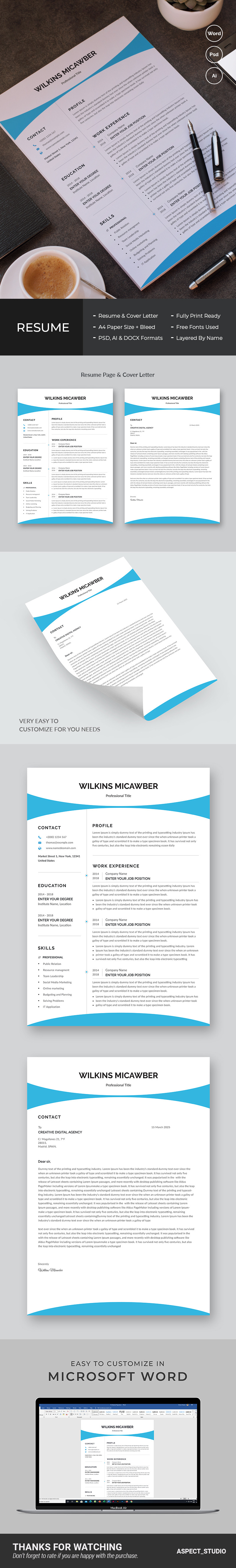 Wilkins Micawber Resume CV Template - Features Image 1