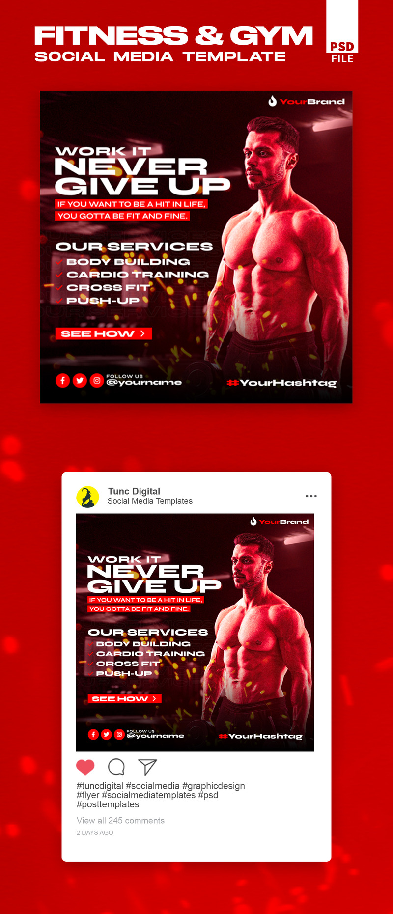 Fitness e PALESTRA - Modello di social media - Caratteristiche Immagine 1
