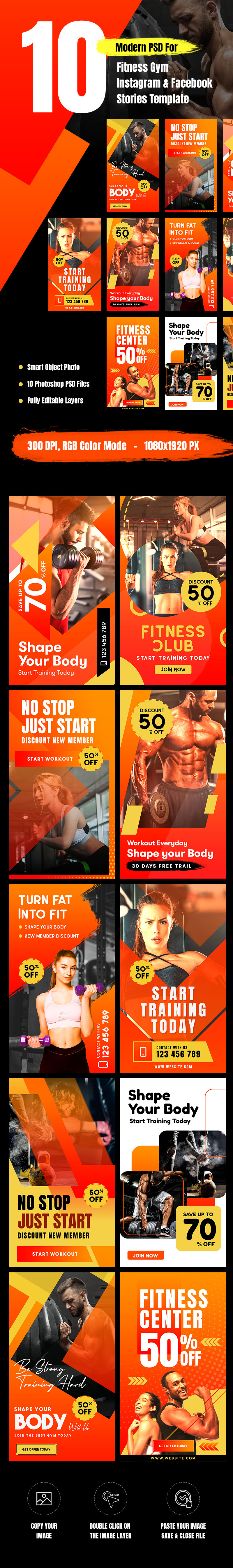 10 Instagram and Facebook Fitness GYM Stories Social Media - Features Image 1