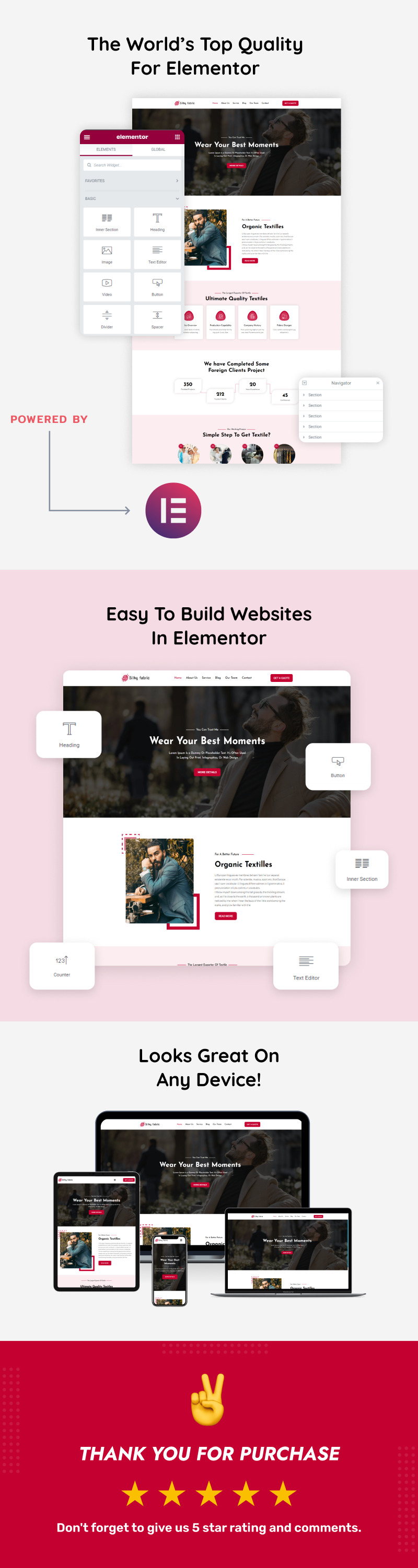 Silky Fabric - Kit Elementor para Website da Indústria Têxtil e de Vestuário - Features Image 2