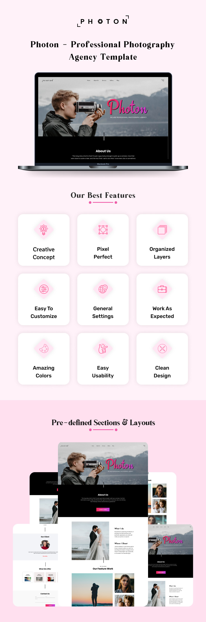 Photon - Mall för webbplats för professionell fotobyrå - Features Image 1