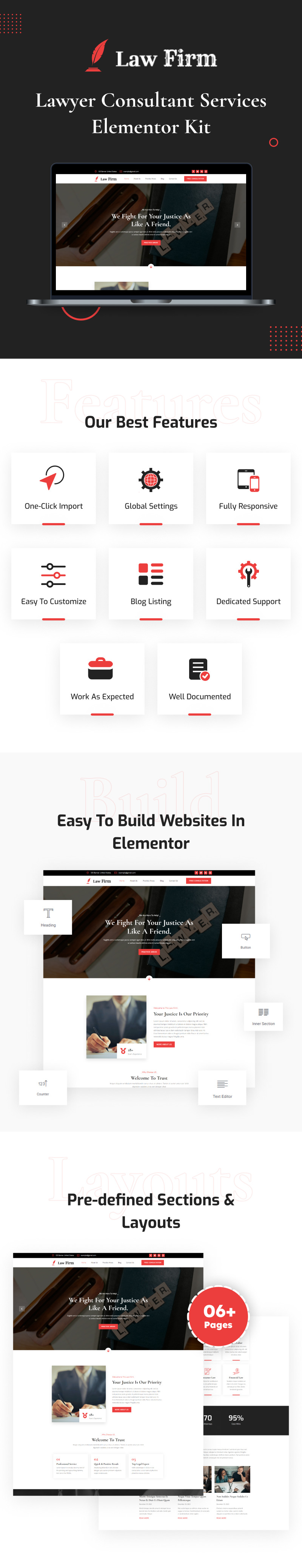 LawFirm - Kit elementor per servizi di consulenza legale - Caratteristiche Immagine 1