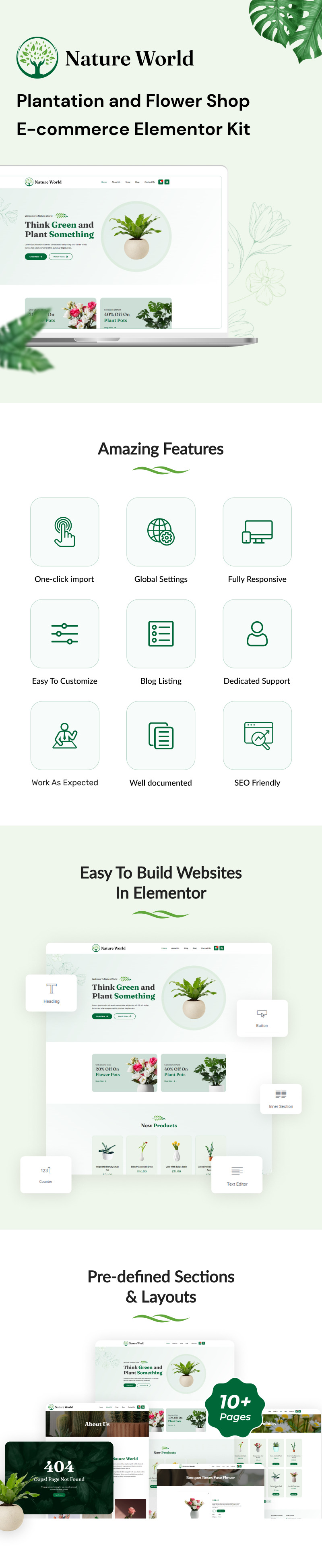 Nature World - Plantacja i kwiaciarnia E-commerce Elementor Kit - Obraz funkcji 1