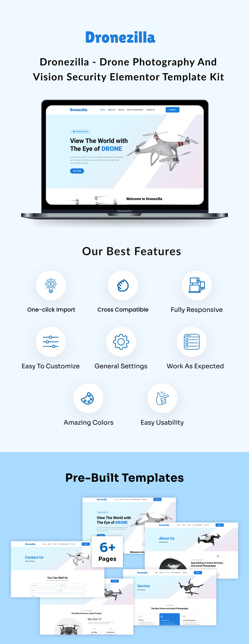 Dronezilla - Drone Photography and Vision Security Elementor Template Kit - Features Image 1