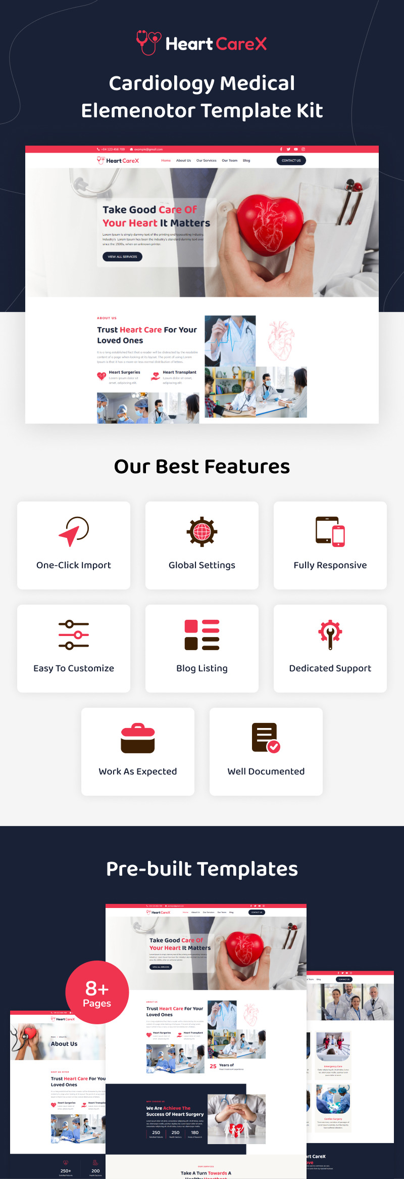 Heart Carex - набор шаблонов Elementor для медицинского веб-сайта по кардиологии - Features Image 1