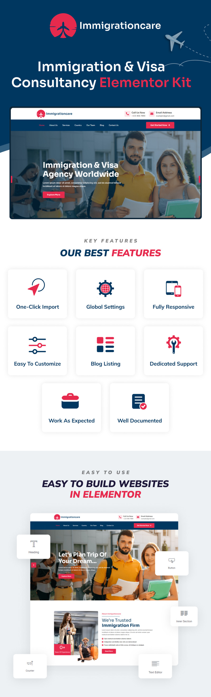 Immigrationcare - Einwanderungs- und Visaberatung Elementor Pro Template Kit - Eigenschaften Bild 1