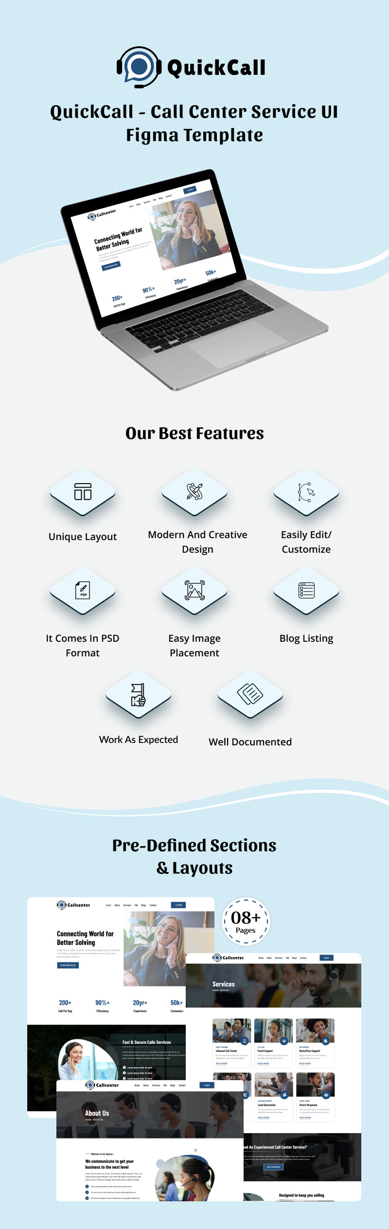 QuickCall - Help Desk and Callcenter Service Figma UI Template - Features Image 1