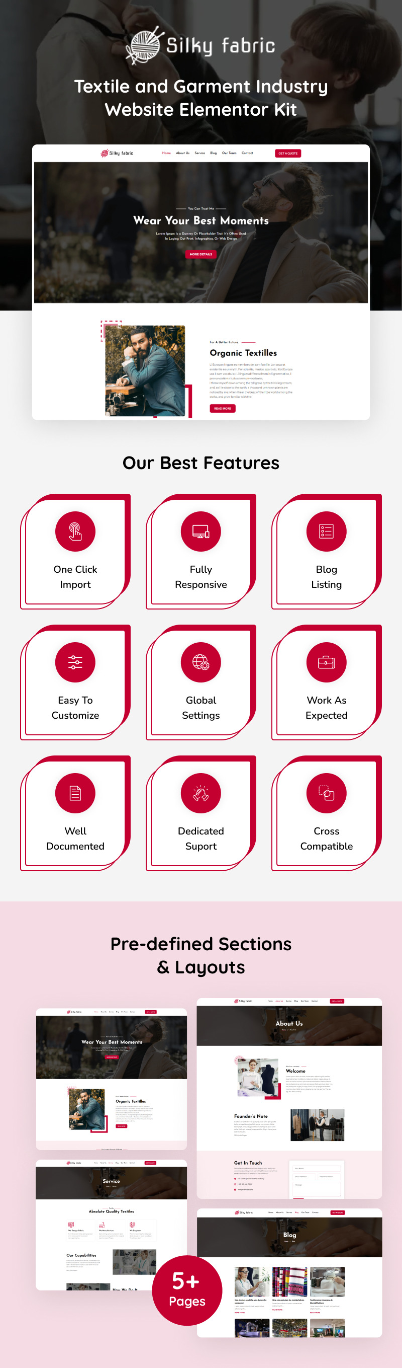 Silky Fabric - Kit Elementor para Website da Indústria Têxtil e de Vestuário - Features Image 1