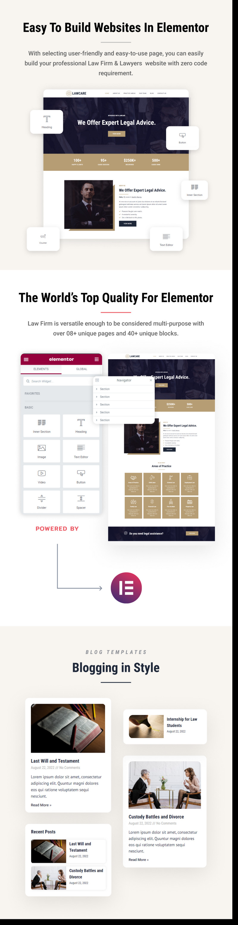 Lawcare - Набір шаблонів для юристів і адвокатів Elementor - Features Image 2