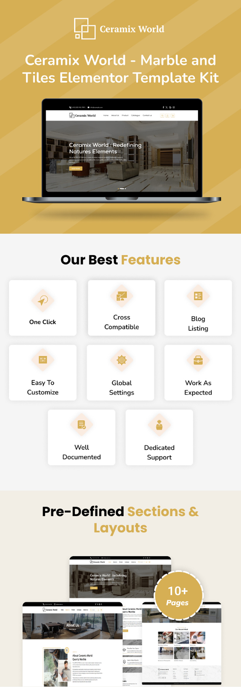 Ceramix World - Mramor a dlaždice E-commerce Elementor Template Kit - Features Image 1