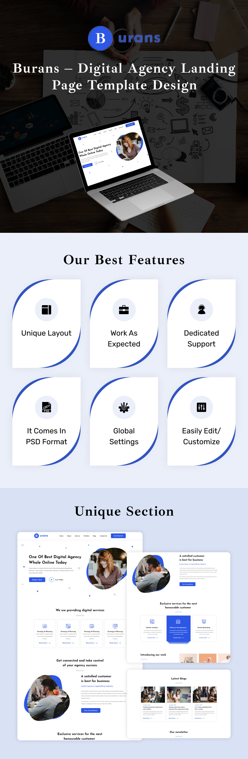 Burans – Šablona vstupní stránky pro digitální agentury - Features Image 1