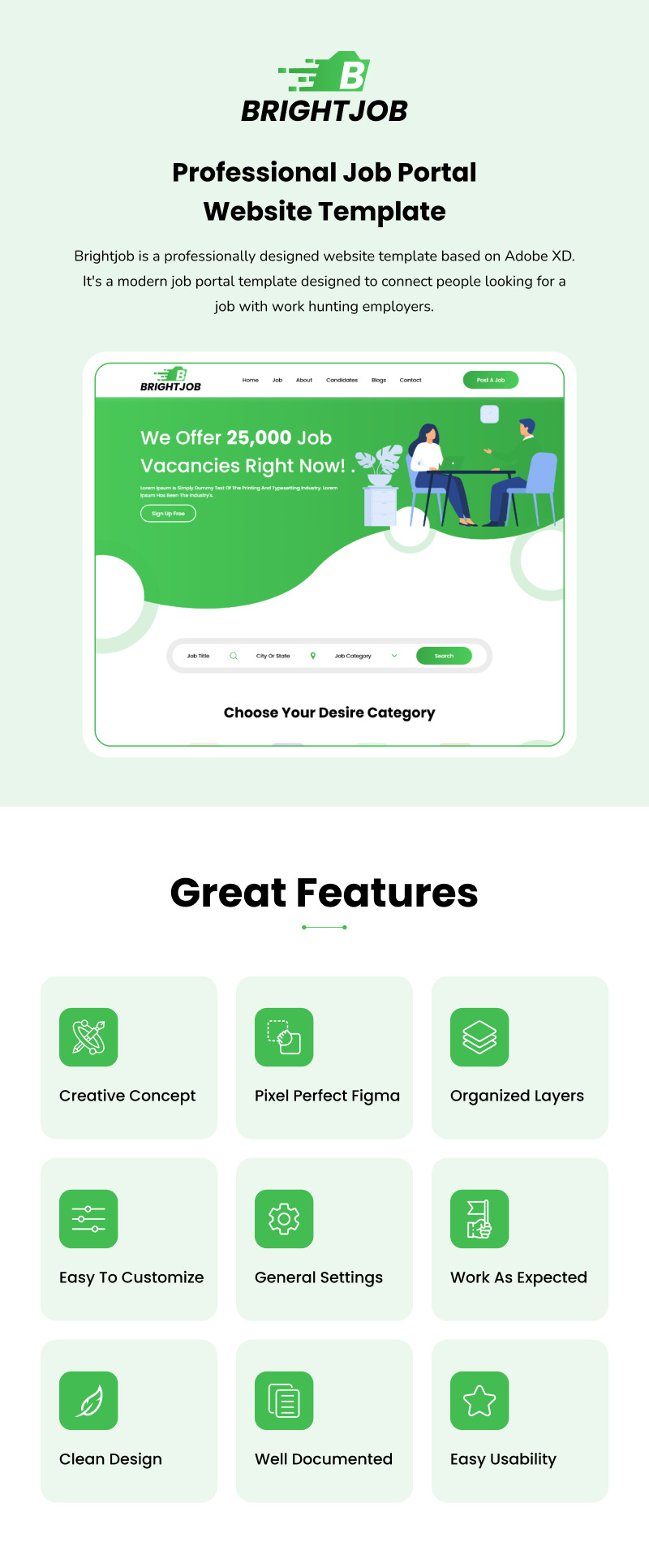 Brightjob - Professional Job Portal XD Landing Template - Features Image 1
