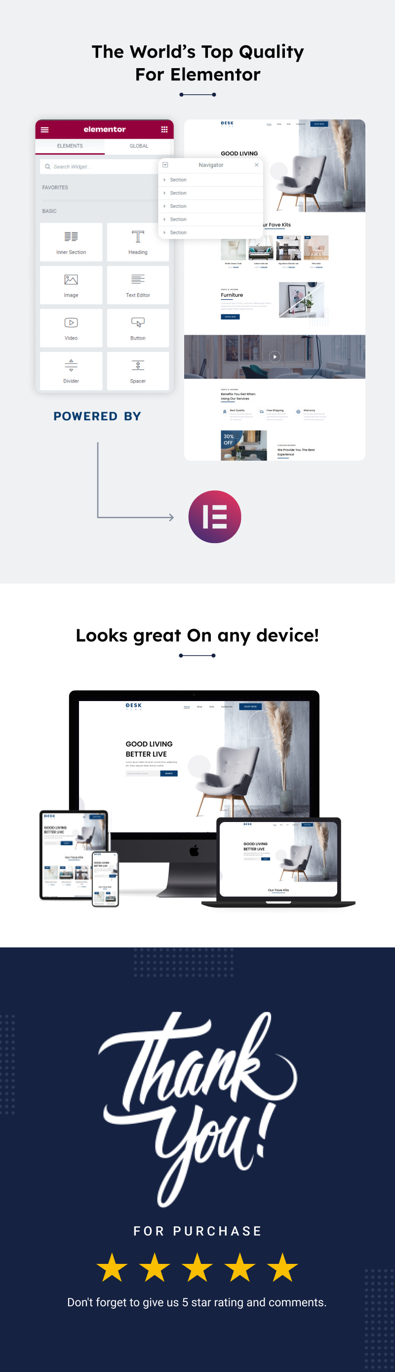 DeskPlus - Kit modello elementor e-commerce per negozio di mobili - Caratteristiche Immagine 2