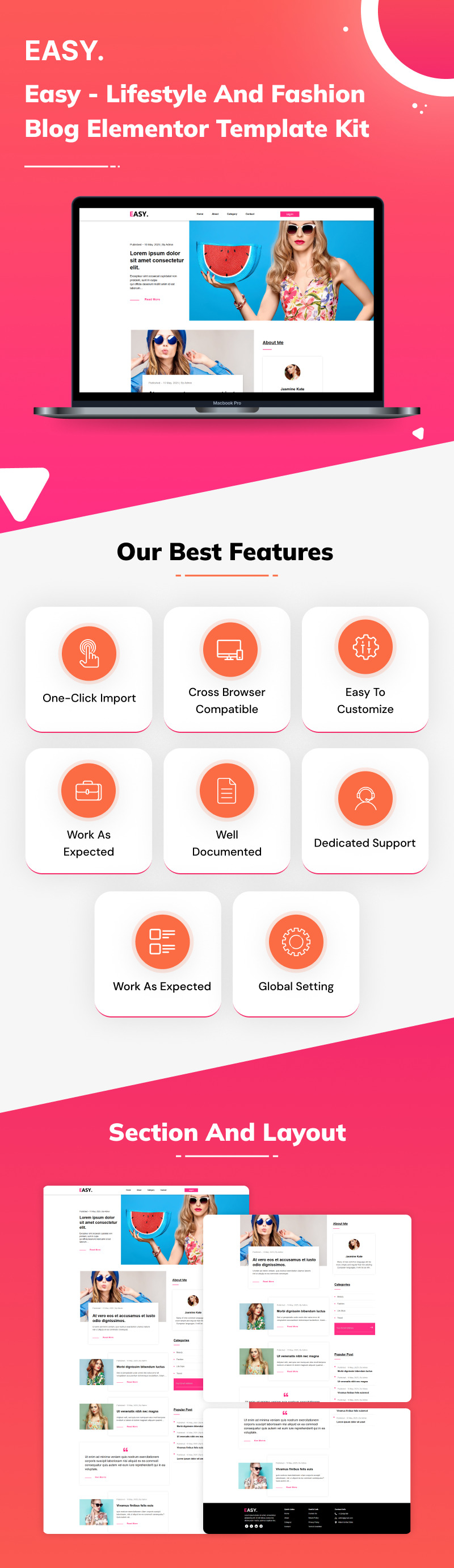 Easy - Lifestyle and Fashion Blog Elementor Template Kit - Features Image 1