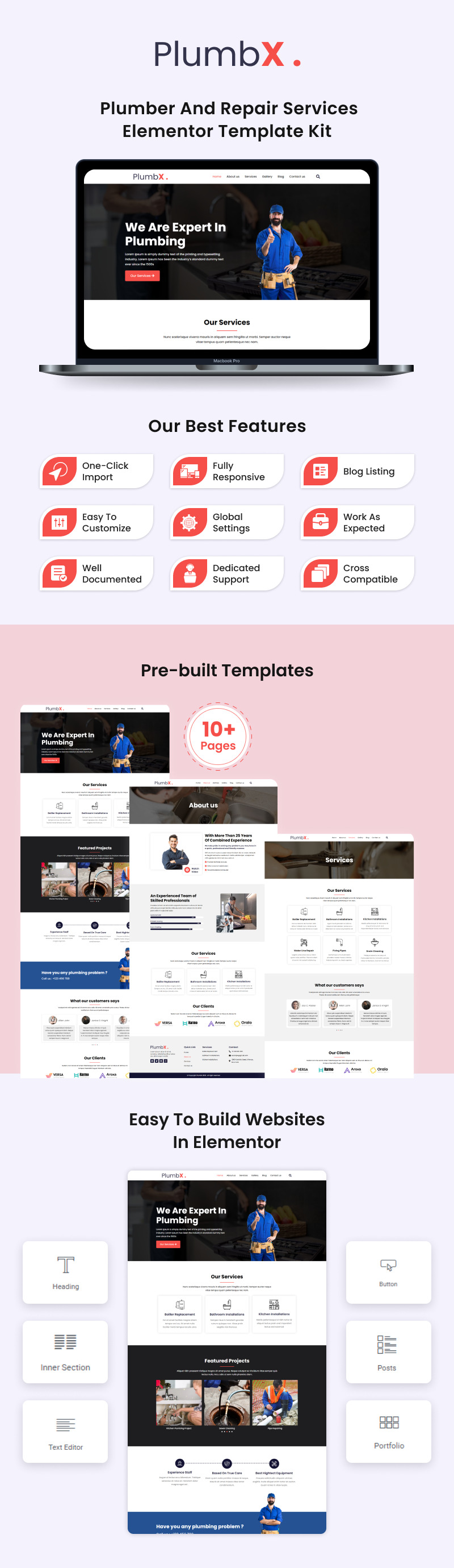 PlumbX - Plumber and Repair Services Elementor Template Kit - Features Image 1