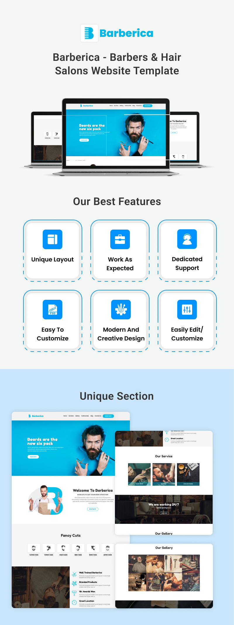 Barberica - Шаблон сайту для перукарень та салонів краси - Features Image 1