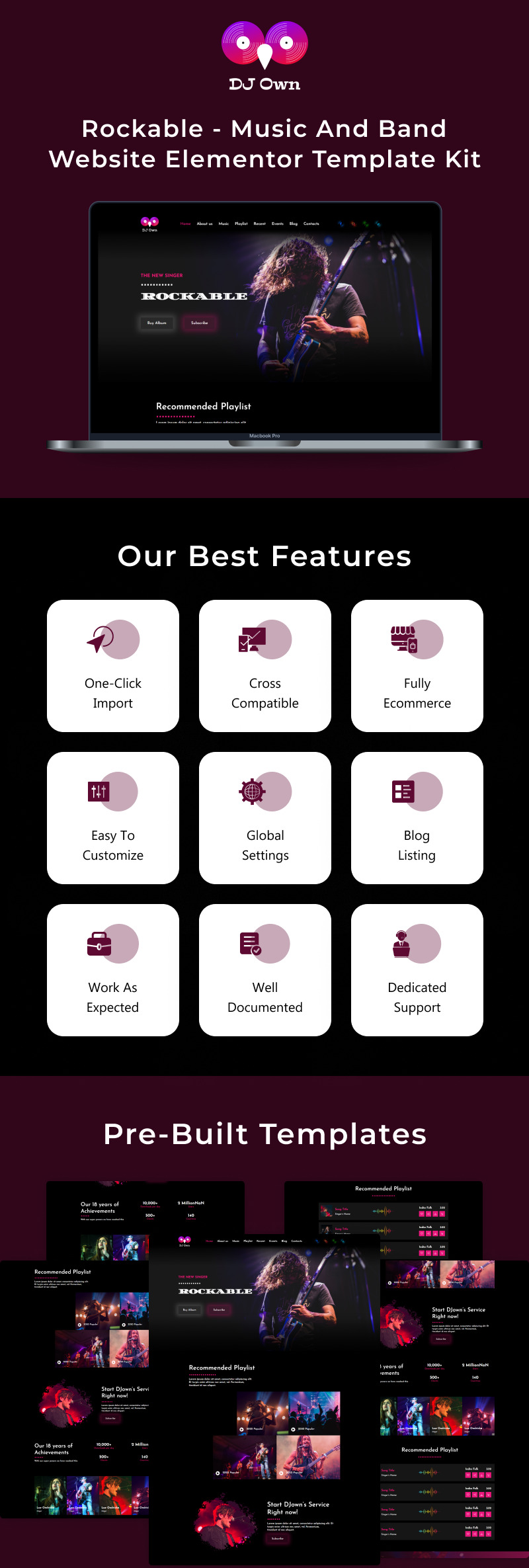 Rockable - Music and Band Website Elementor Template Kit - Features Image 1
