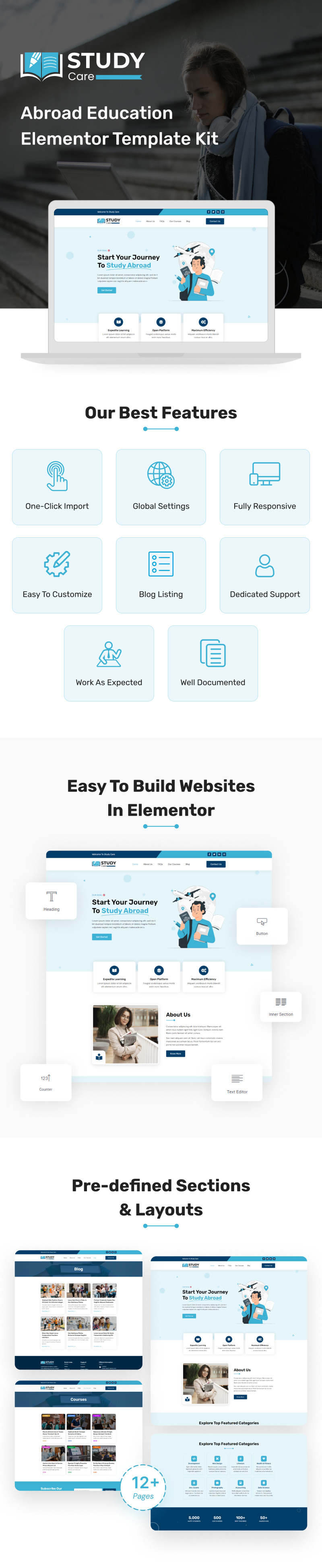 Studycare - набір шаблонів Web Elementor для навчання за кордоном - Features Image 1
