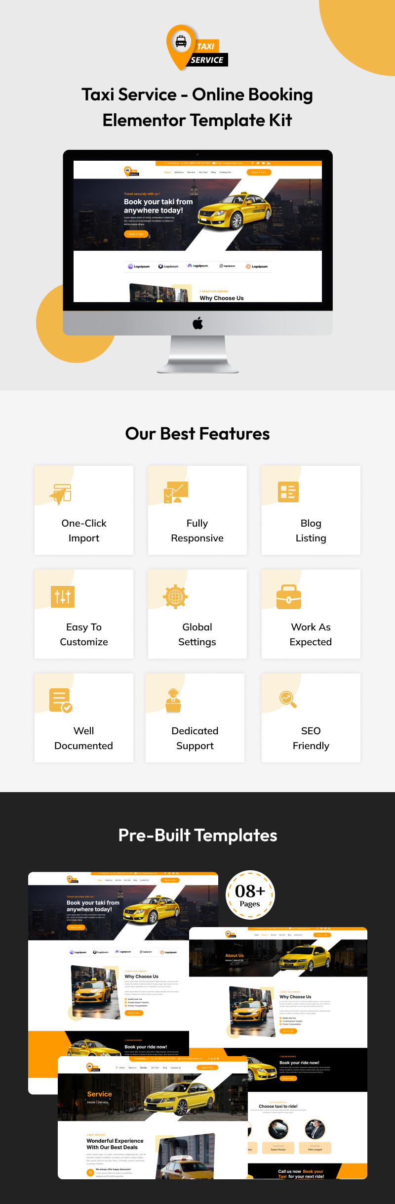 Servizio taxi - Kit modello Elementor per sito web di prenotazione online - Caratteristiche Immagine 1