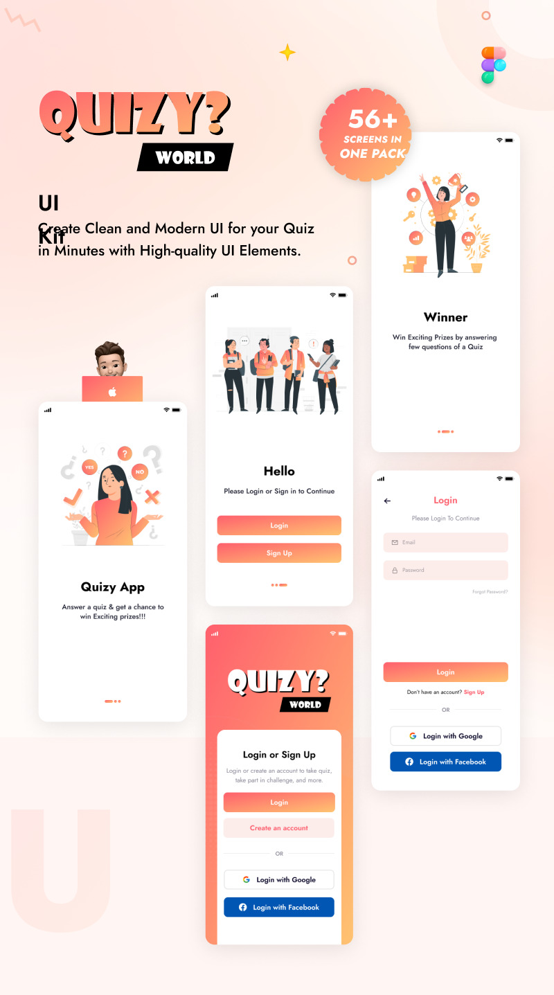 Quizy World - Quiz Test Mobile App Figma UI Mall - Features Image 1