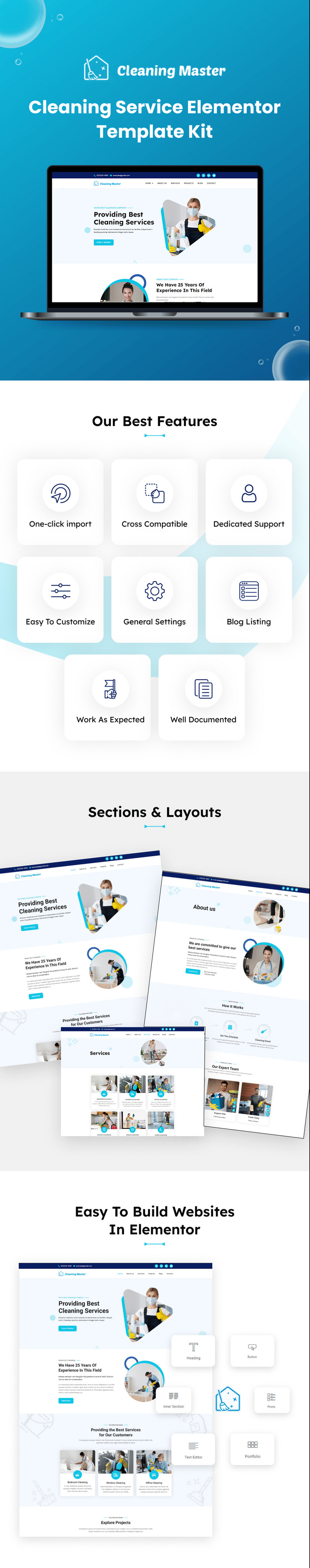 Cleaning Master - Kit Elementor de servicios profesionales de limpieza y desempolvado - Características Imagen 1