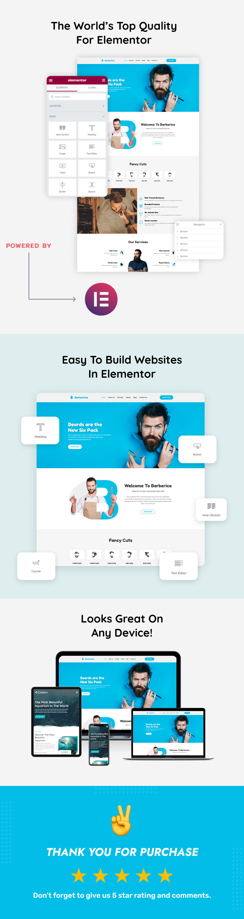 Barberica – zestaw szablonów Elementor dla stron internetowych dla fryzjerów i salonów fryzjerskich - Obraz funkcji 3