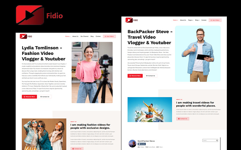 Fidio - Modello di sito web HTML per portfolio di YouTuber, creatori e montatori video. - Caratteristiche Immagine 1