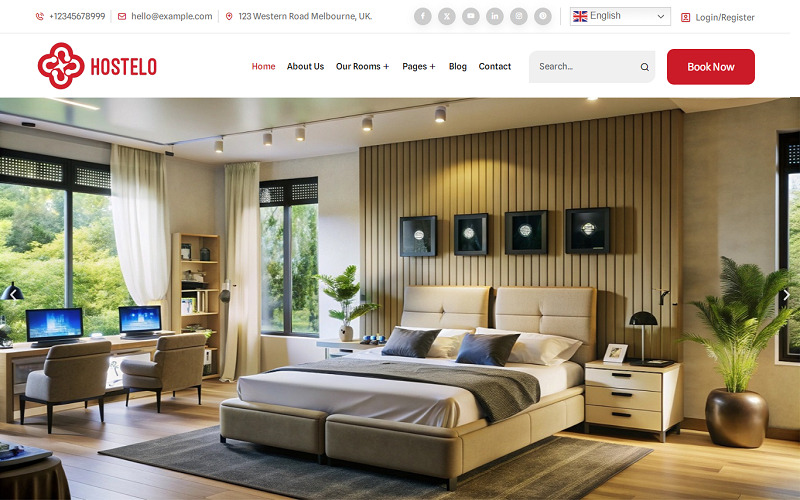 Hostelo - 旅馆，宿舍，大厅，寄宿，房屋，住宅预订 Elementor WordPress 主题 - Features Image 1