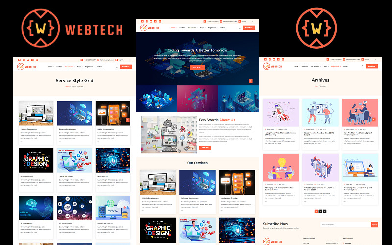 WebTech - Tema de WordPress para empresas de software, sitios web, aplicaciones, tecnología y soluciones de TI. - Características Imagen 1