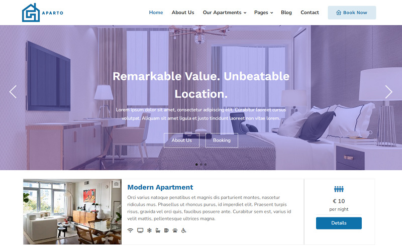 Aparto – тема WordPress для бронювання нерухомості, квартир, будівель, будинків, оренди та продажу квартир - Features Image 1