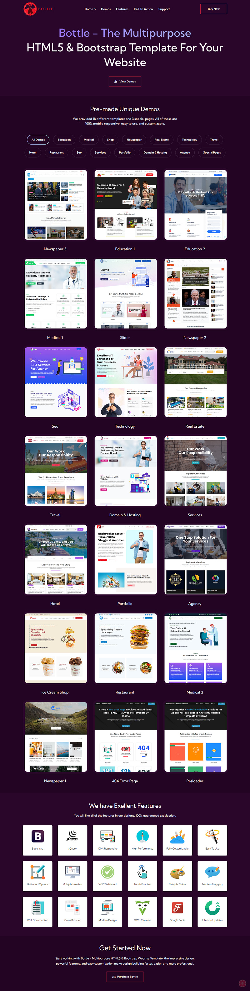Bottle — многоцелевой шаблон бизнес-сайта на HTML5 и Bootstrap - Features Image 1