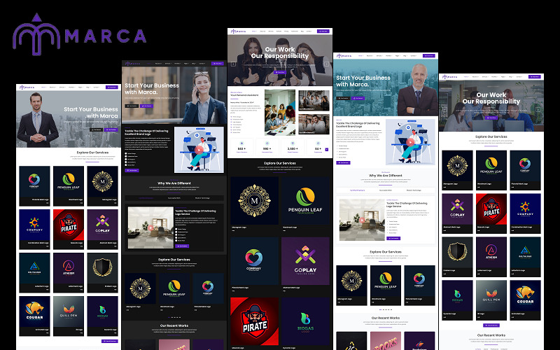 Marca - Empresa proveedora de logotipos, creadora y editora de logotipos. Tema de WordPress Elementor. - Características Imagen 1