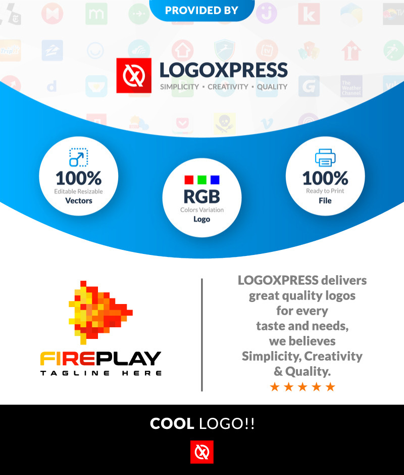 Fire Pixel Play Logo, Fire Logo, entertainment logo, studio logo, movie and film animation logo - Features Image 1