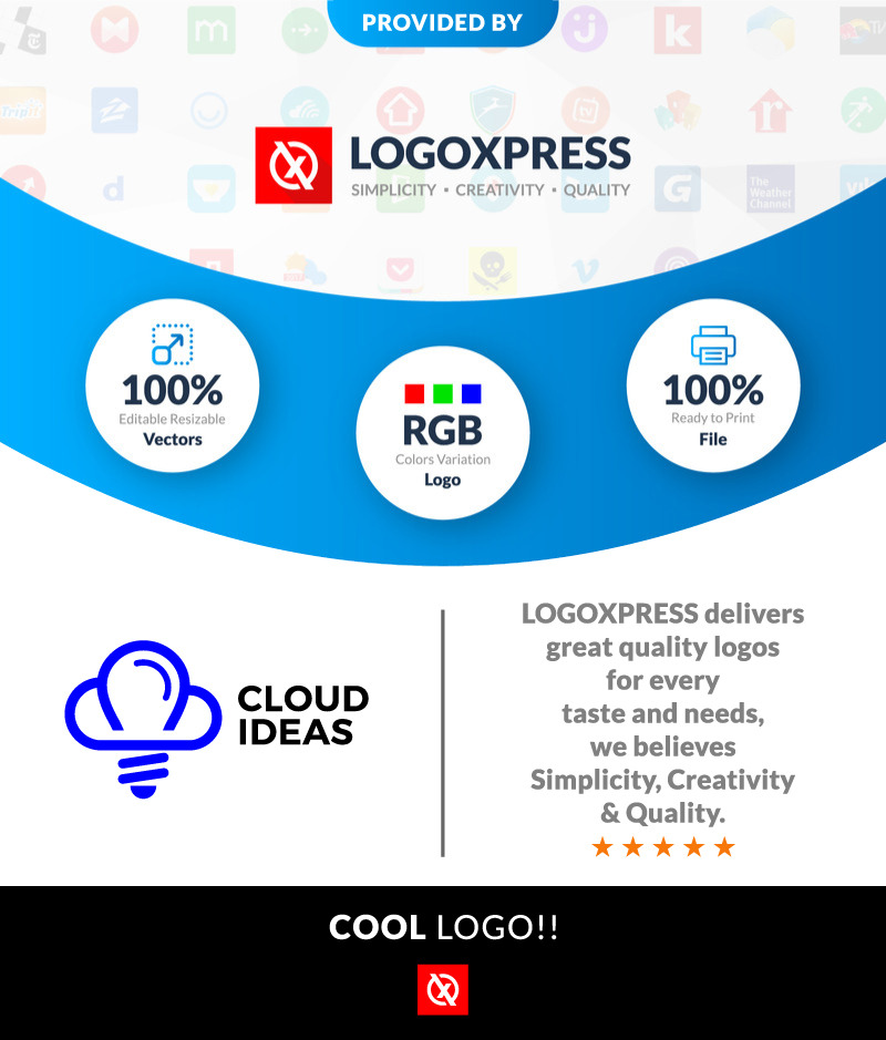 Cloud Ideas Logotypdesign Kreativ Glödlampa med Molnlogotyp - Features Image 1