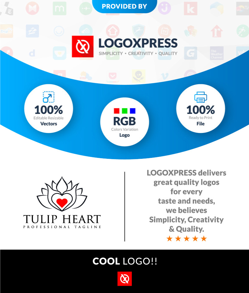 Kwiatowy tulipan czerwony serce moda uroda Logo Design - Obraz funkcji 1
