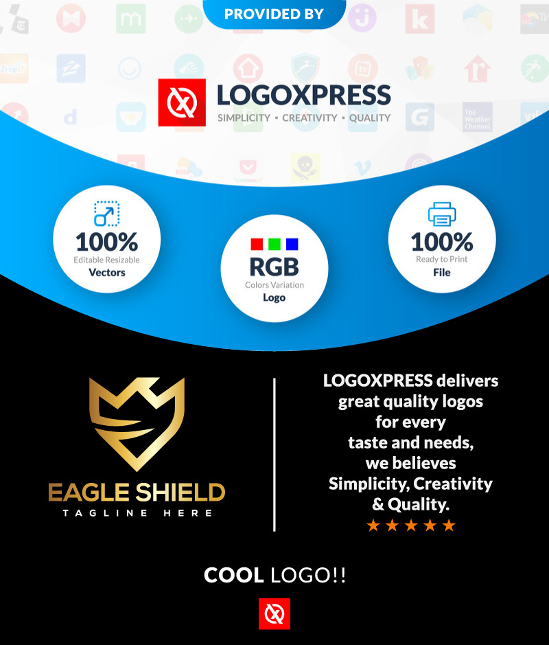 Eagle Shield Logo, Golden Shield Security Logo Design, phoenix shield line logo, eagle wings logo - Features Image 1