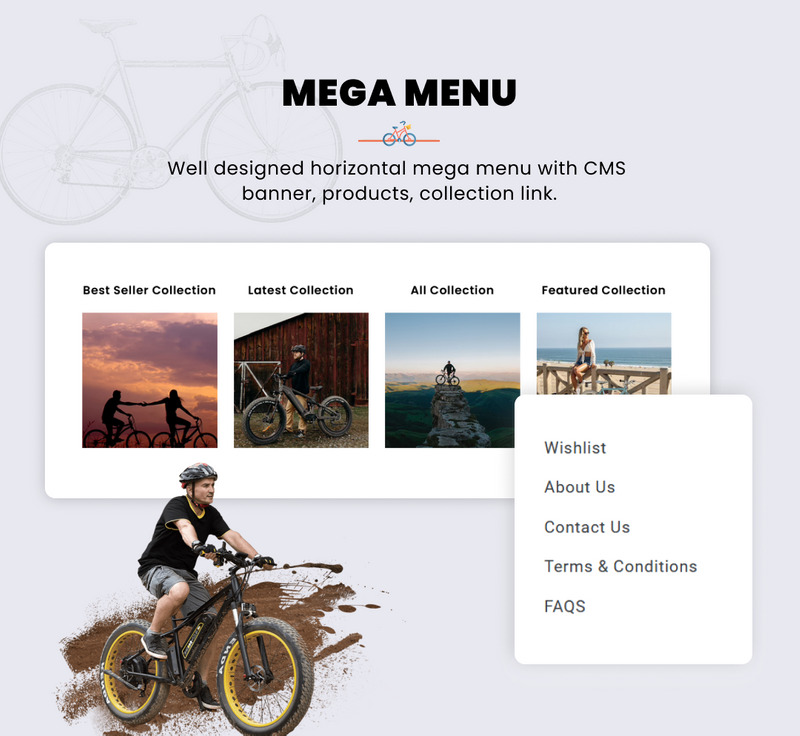 Bicicleta Mega Deportes, Bicicleta, Bicicletas, Alquiler Plantilla Shopify 2.0 Responsive - Características Imagen 6