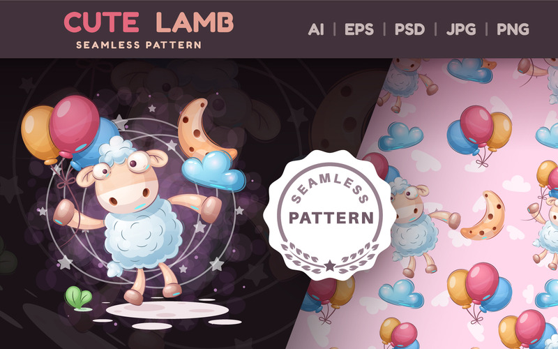 Personaje de dibujos animados Crazy Lamb - Patrón sin fisuras - Características Imagen 1