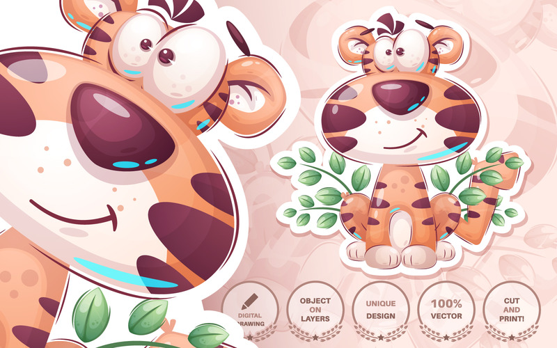 Cartoon Character Cute Tiger - Seamless Pattern, Graphics Illustration - Features Image 1