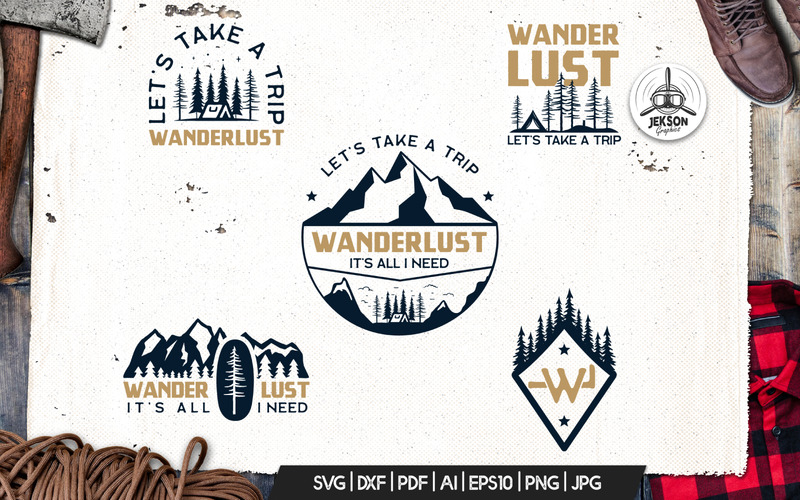 Wanderlust  Retro Camping Badge Travel TShirt SVG Cut Logo Template - Features Image 1