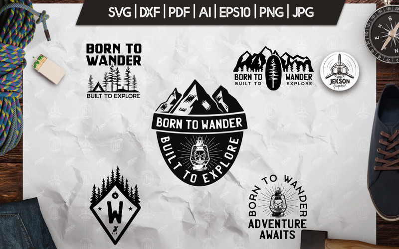 Wanderlust, Retro Vector Camping Badges, Shirt SVG Cut Logo Template - Features Image 1