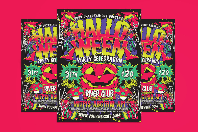 Halloween Party Celebration Flyer Poster Template - Features Image 1