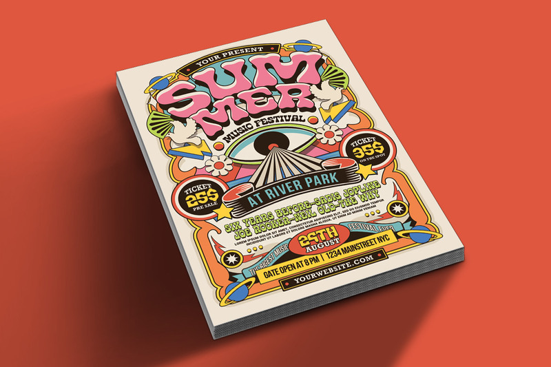 Retro 70-es évek nyári zenei fesztiválja Flyer Tempalte - Features Image 2