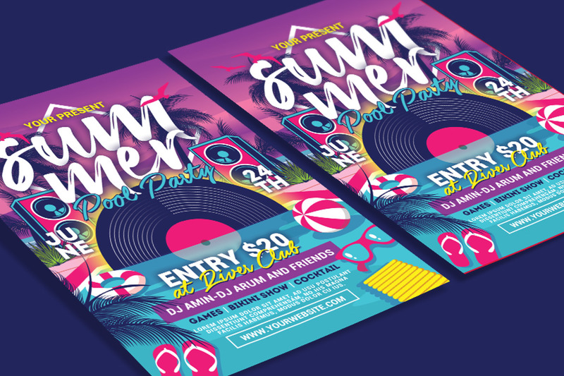 Summer Pool Party Flyer Poster Template - Features Image 3