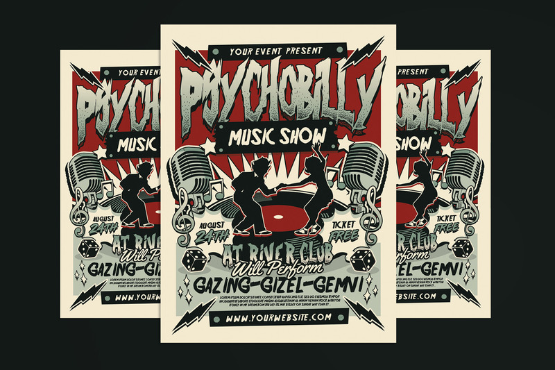 Retro Psychobilly Rockabilly Music Flyer - Features Image 1