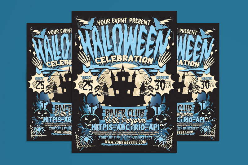 Modèle d'affiche de dépliant de fête d'Halloween bleu - Caractéristiques de l’image 1